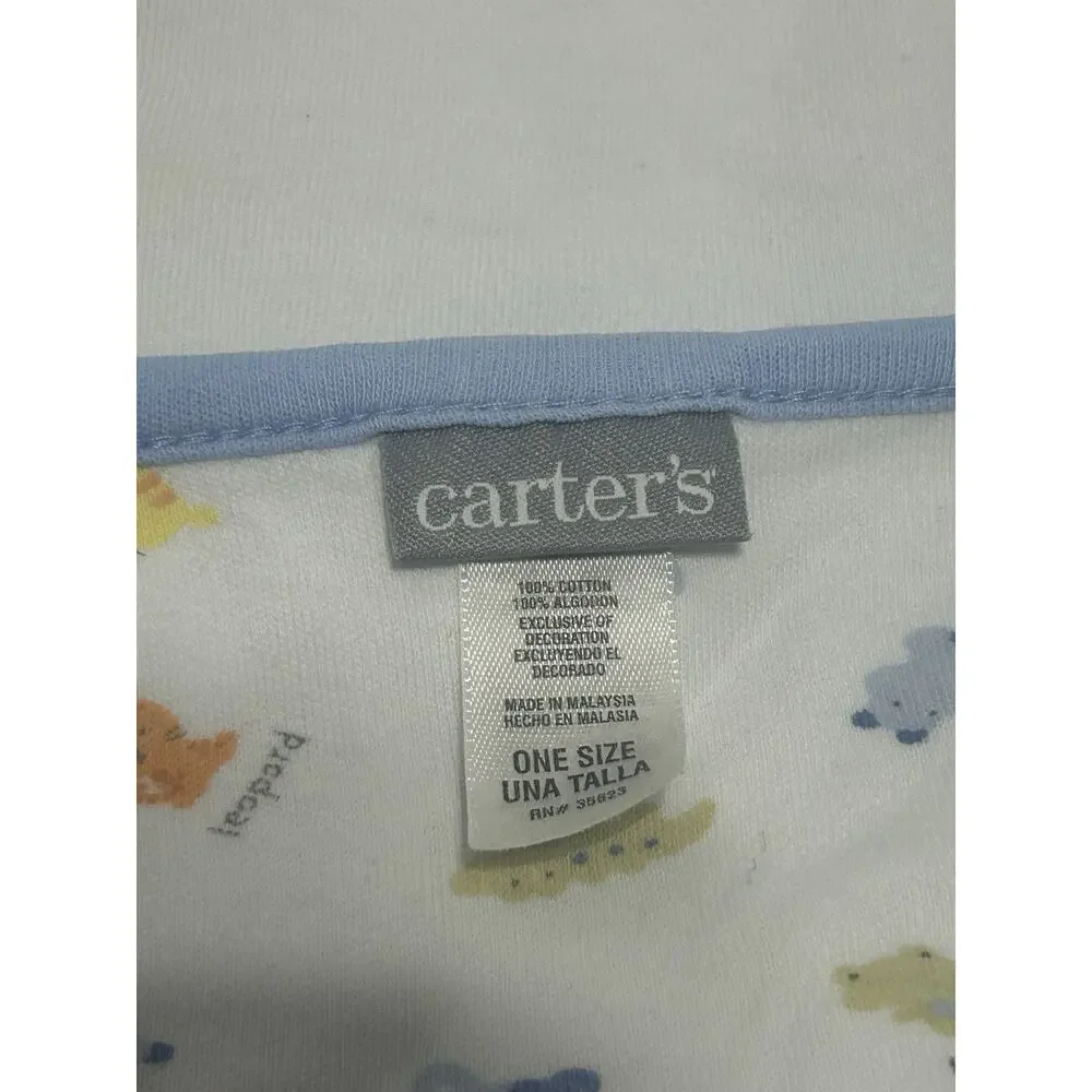Vintage Carter’s Tiger Hippo Frog Blue Jersey Knit Cotton Baby Blanket